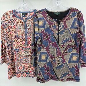 Raplh Lauren Jeans Top Bundle Large Purple Red Henley Western Boho Indie